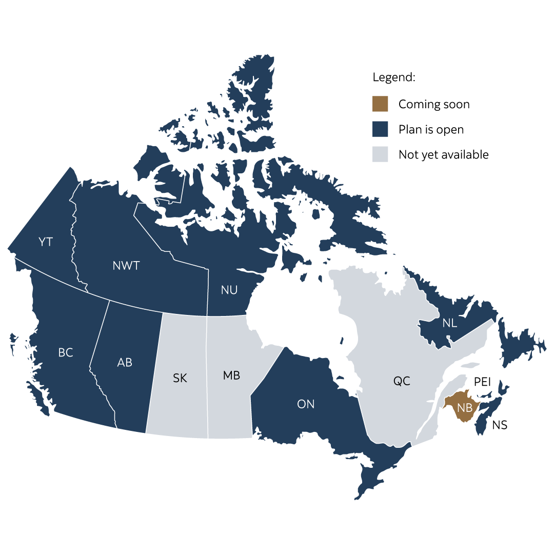 Canadian map showing provinces with service right now