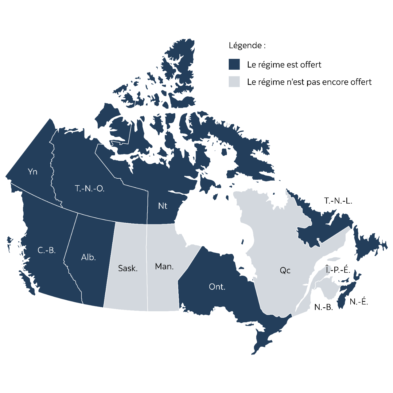 Canadian map showing provinces with service right now